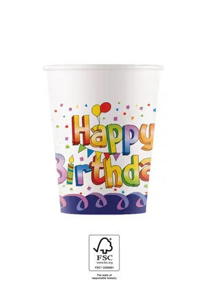 Multicolor-Happy-Birthday-papir-pohar-8-db-os-200